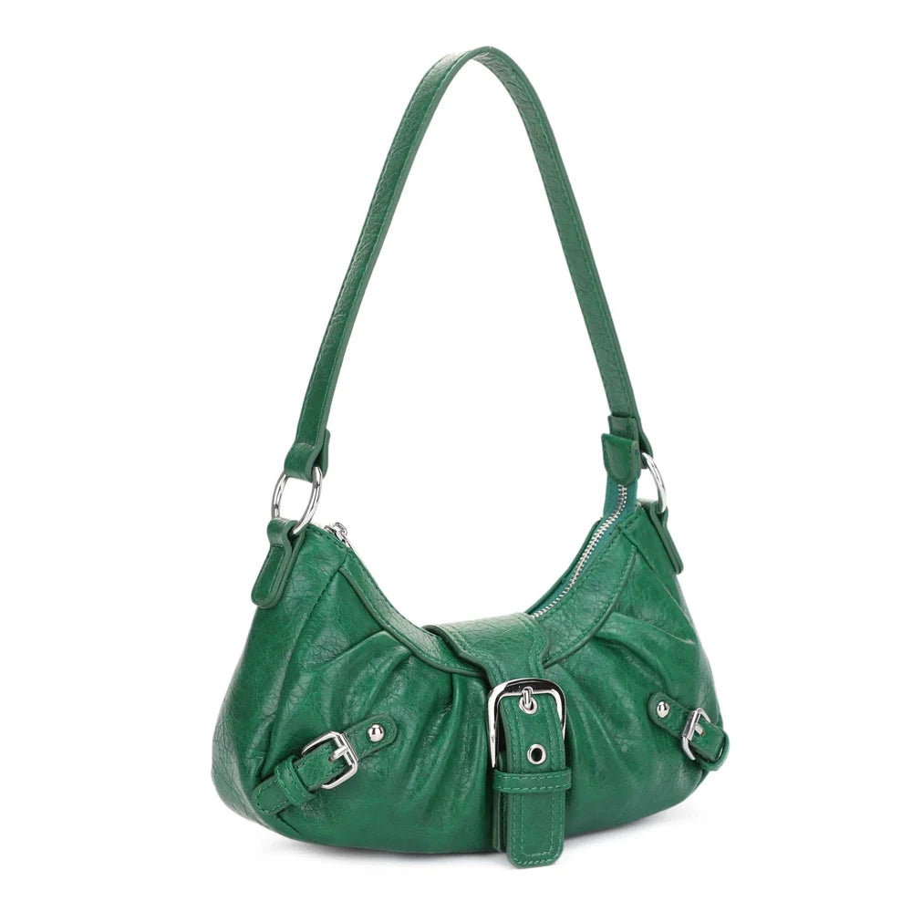 Hunter Green Buckle Baguette Shoulder Bag