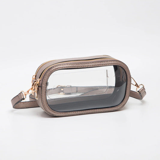 Bronze Double Zipper Clear Crossbody