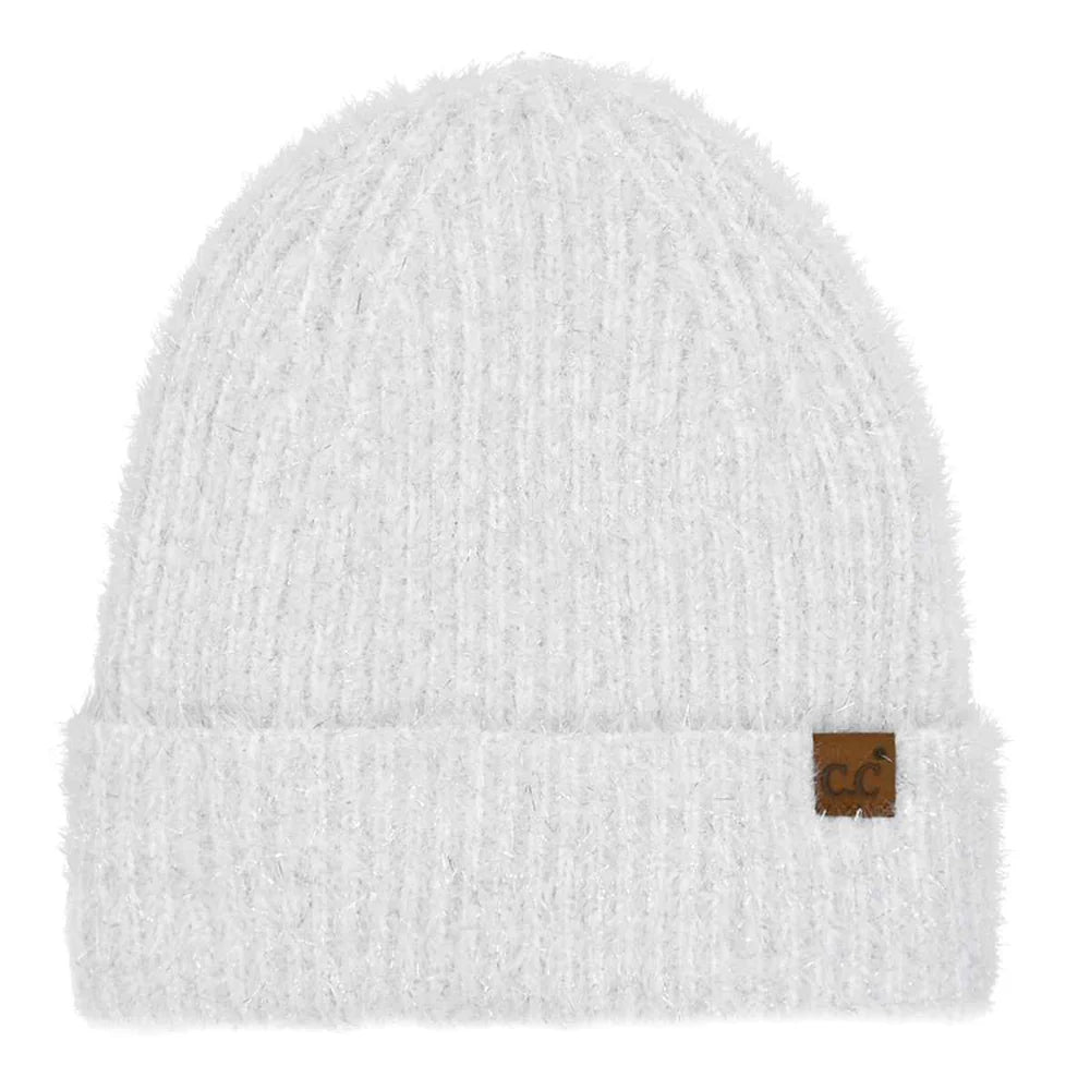 White Metallic Eyelash Cuff Beanie