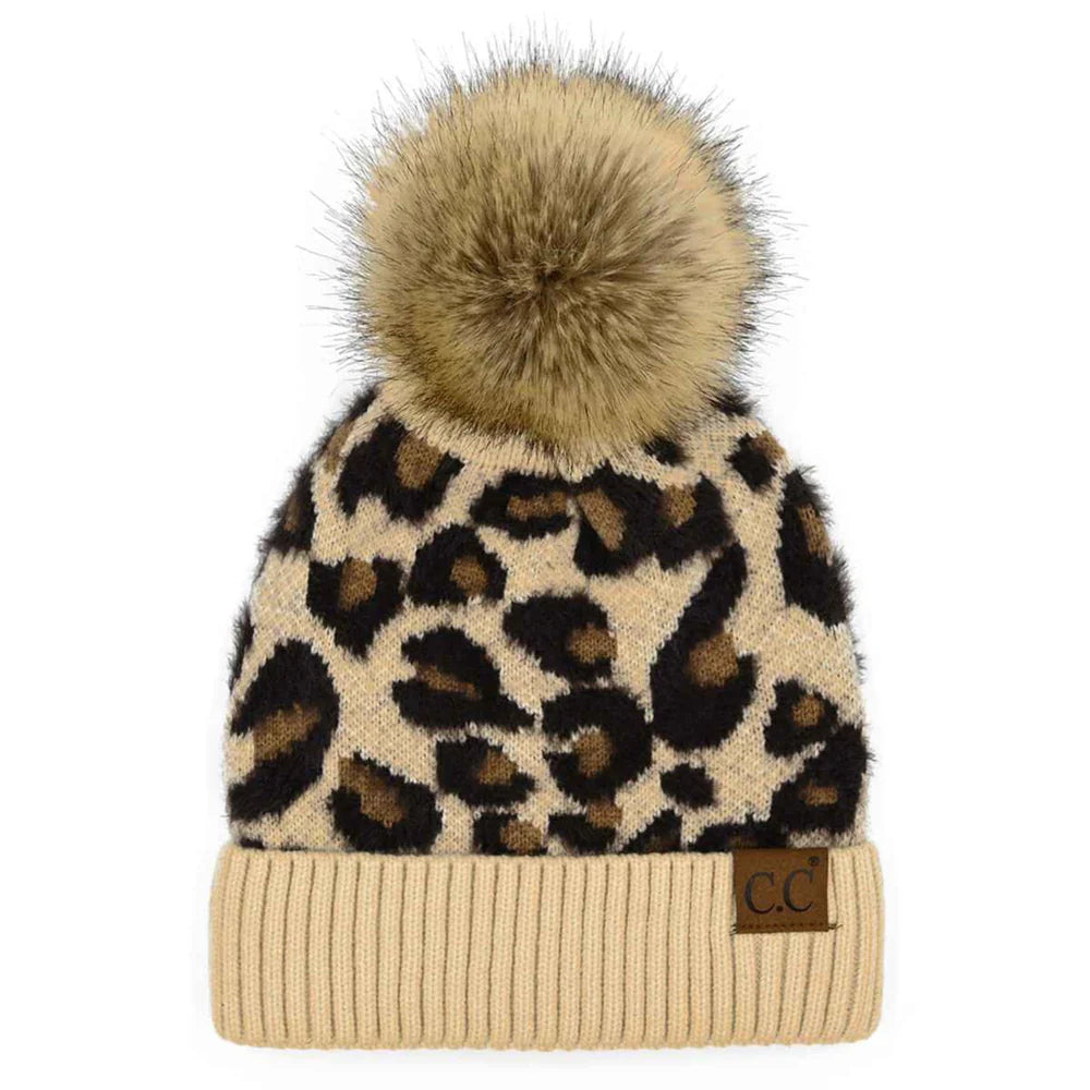 CC Leopard Pom Beanie
