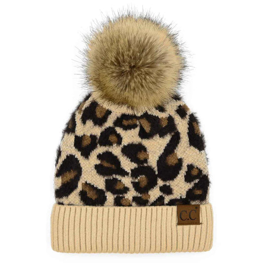 CC Leopard Pom Beanie