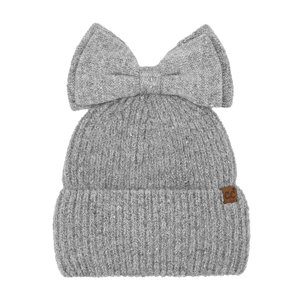 CC Grey Sequin Bow Beanie