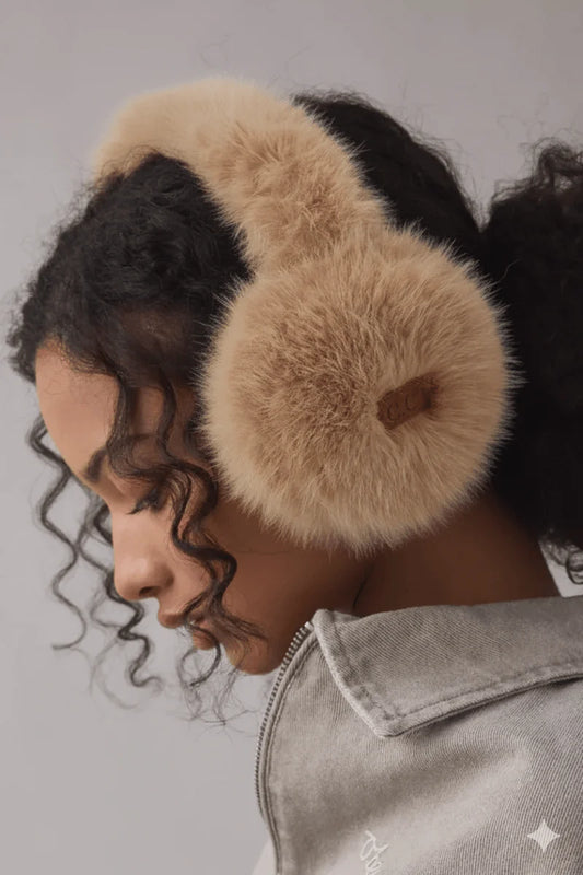 Camel Glitter Faux Fur Earmuffs