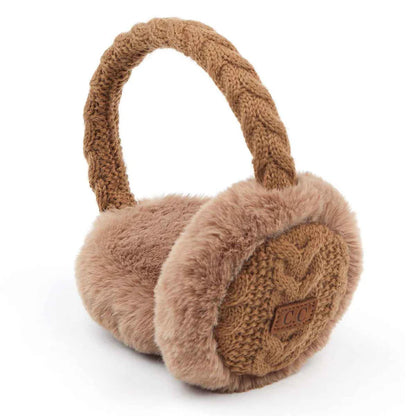 CC Taupe Cable Knit Furry Earmuffs