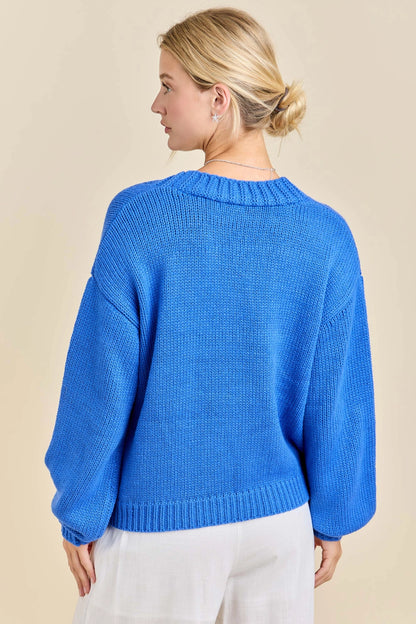 Cobalt Blue Chunky Knit Button-Up Cardigan