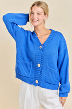 Load image into Gallery viewer, Cobalt Blue Chunky Knit Button-Up Cardigan

