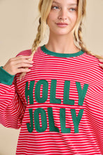 Load image into Gallery viewer, Red &amp; White Striped HOLLY JOLLY Pullover
