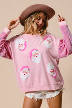 Load image into Gallery viewer, Pink Velvet Sequin Christmas Santa Face Pullover
