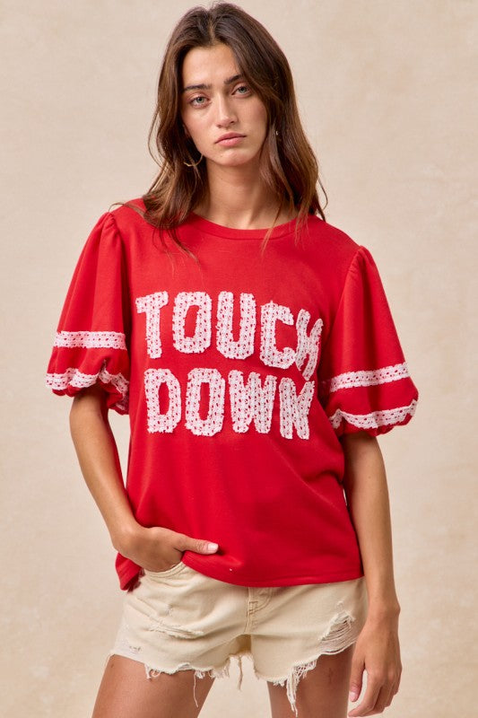 Red & White TOUCH DOWN Top