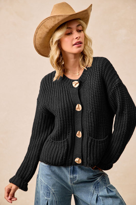 Black Solid Knit Cardigan