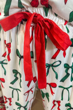 Load image into Gallery viewer, Midnight Christmas Bow Ruffle Pajama Set
