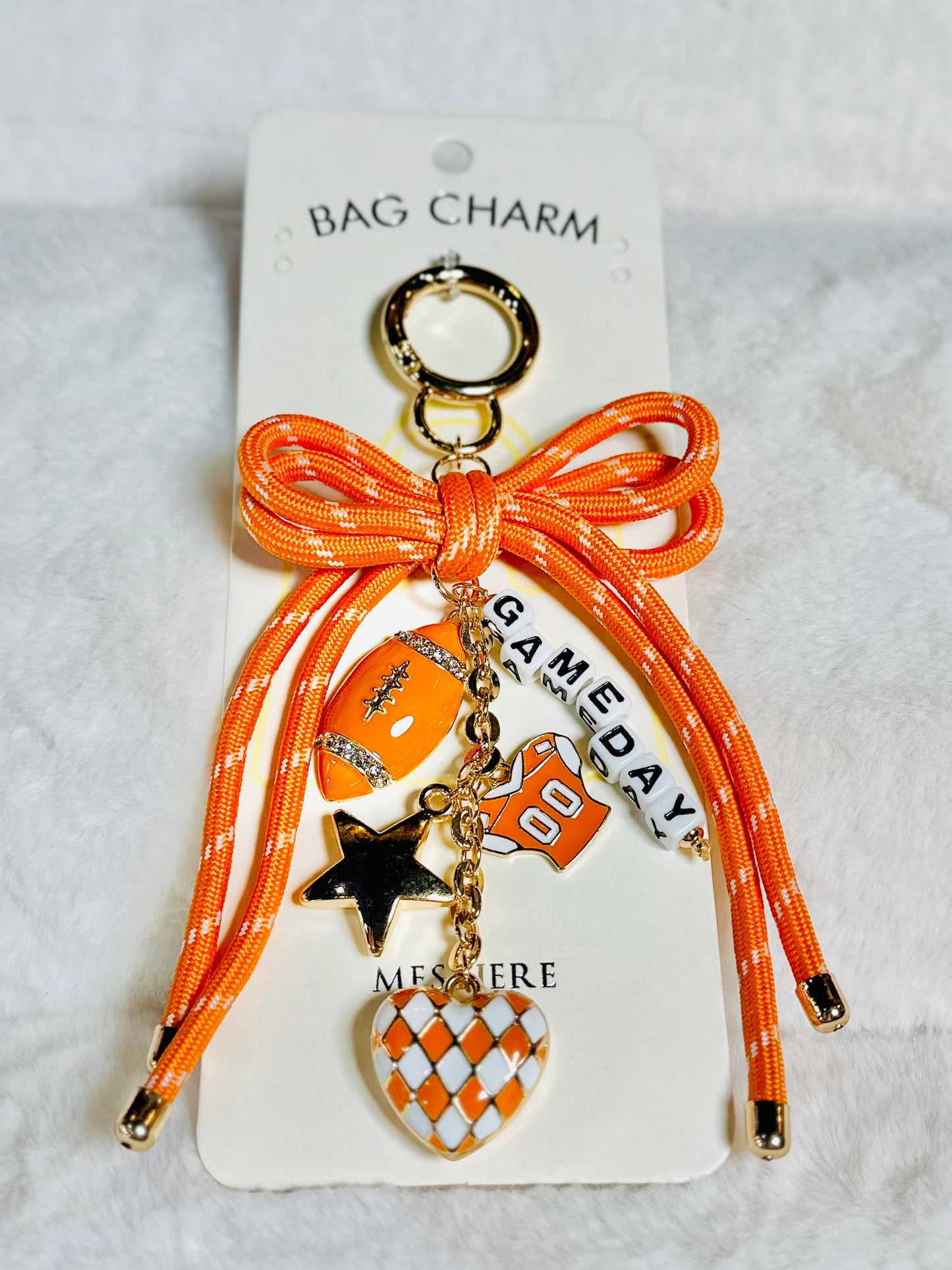 Orange & White Football Game Day Keychain Bag Charm