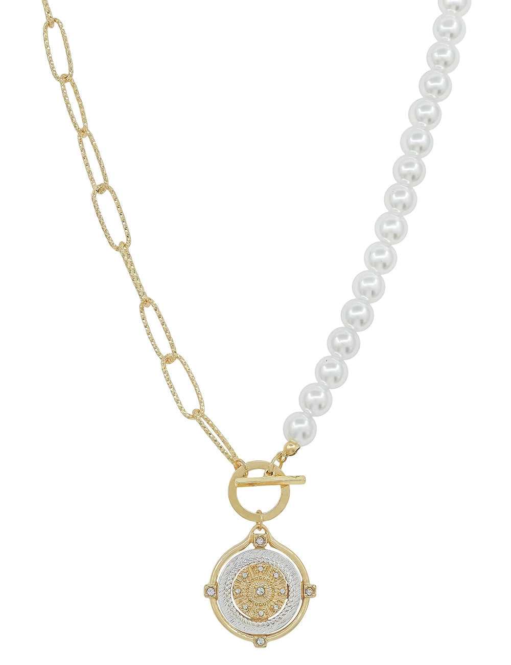 Gold & Pearl Chain Coin Necklace