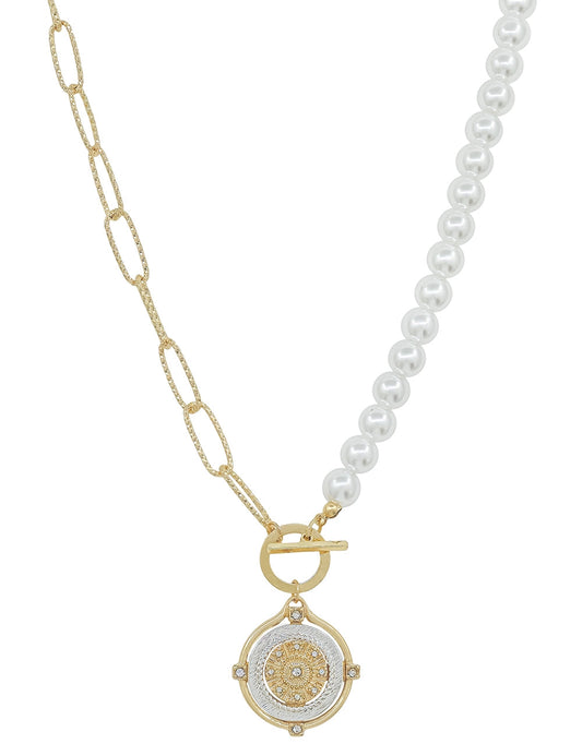 Gold & Pearl Chain Coin Necklace