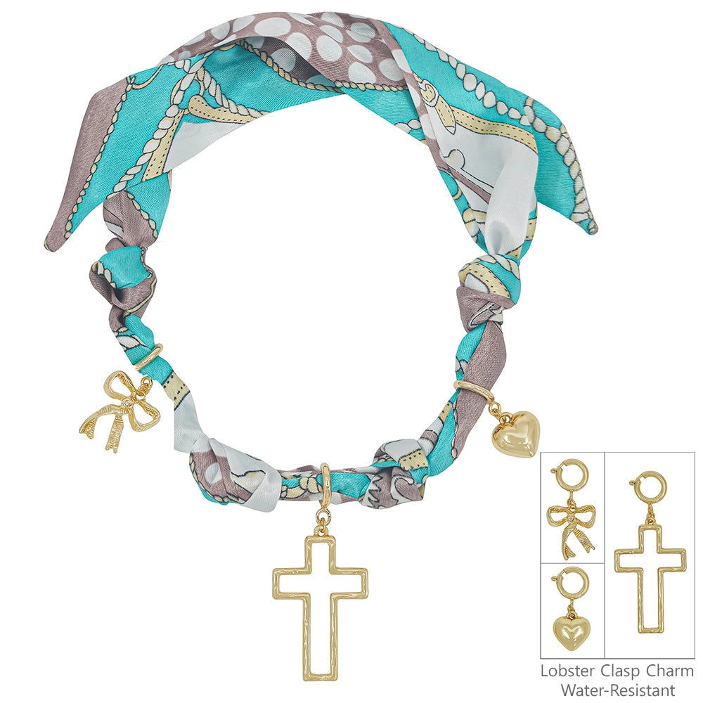Turquoise Cross Charm Scarf Necklace