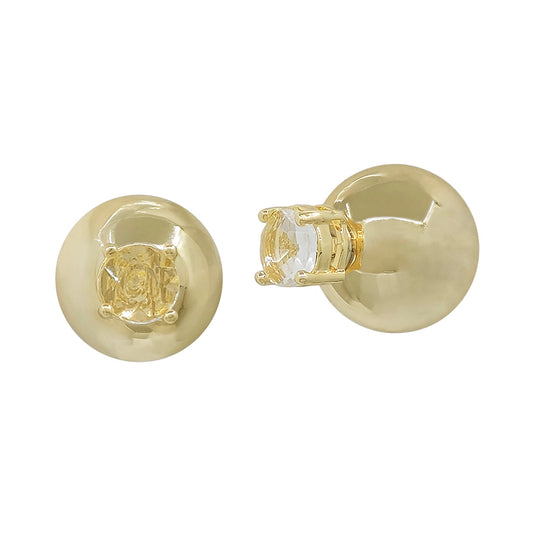 Crystal & Gold Ball Front/Back Stud Earrings
