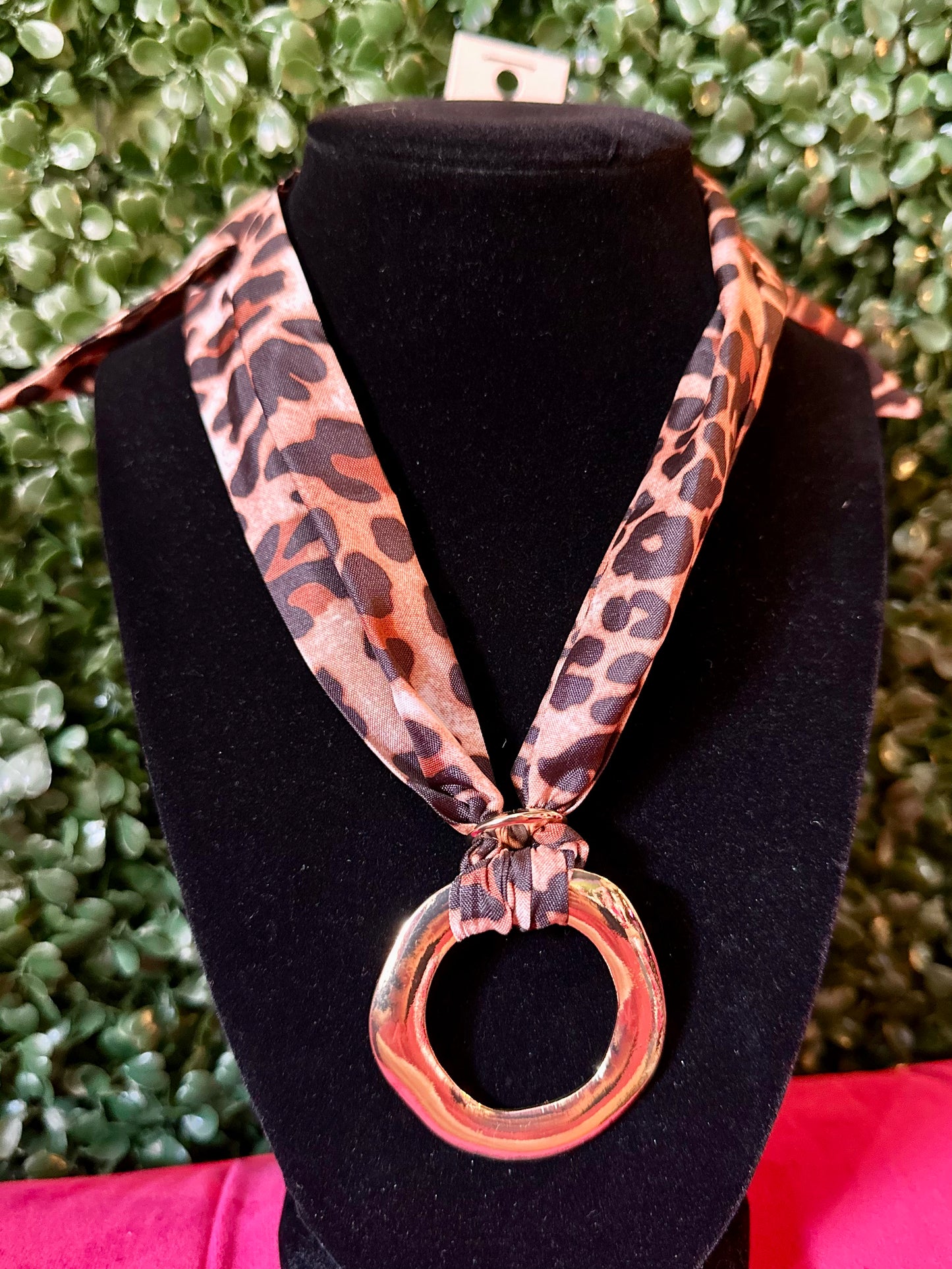 Leopard & Gold Ring Scarf Necklace