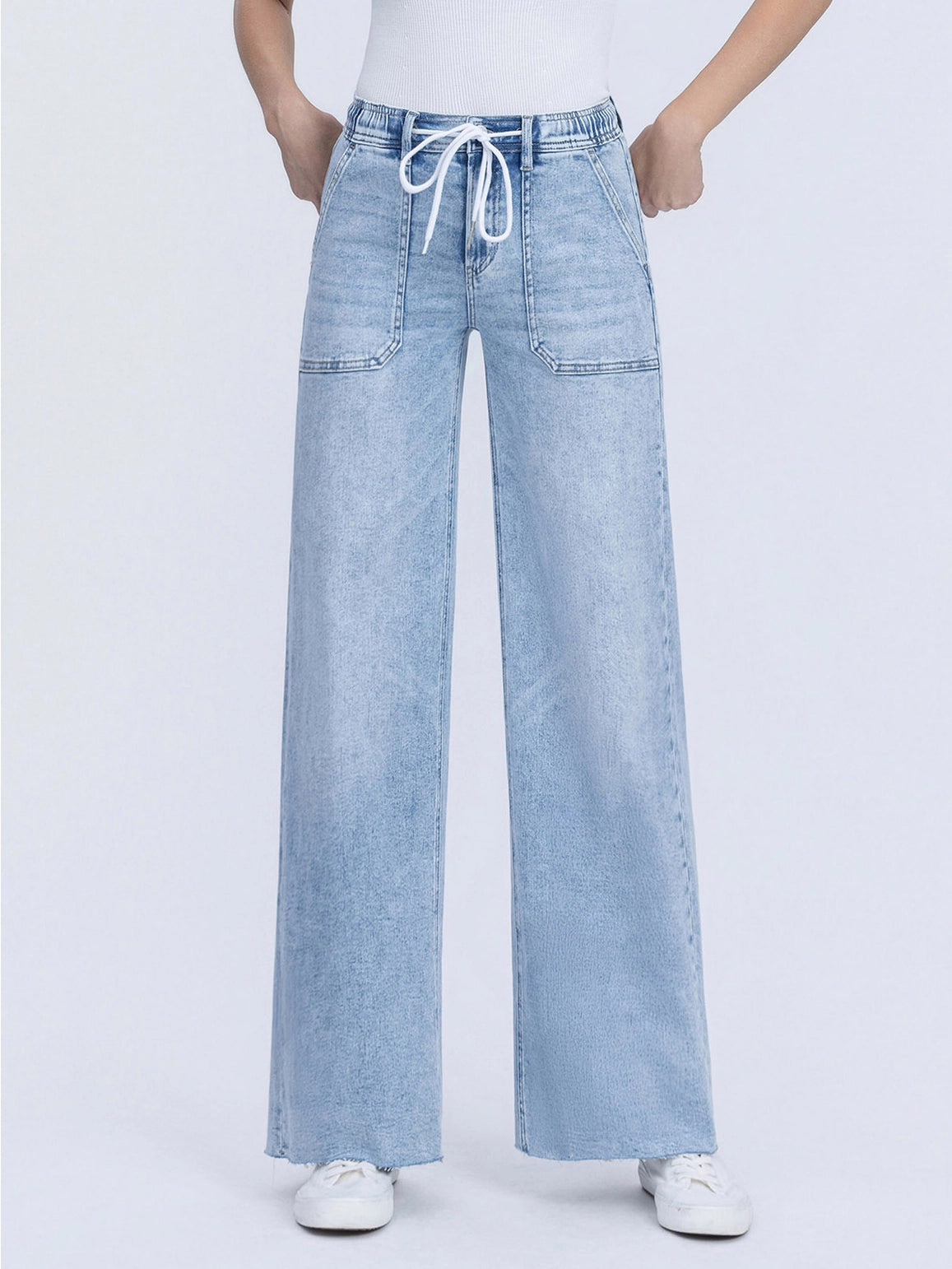 Flying Monkey High Rise Drawstring Waistband Wide Leg Jeans