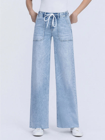 Flying Monkey High Rise Drawstring Waistband Wide Leg Jeans