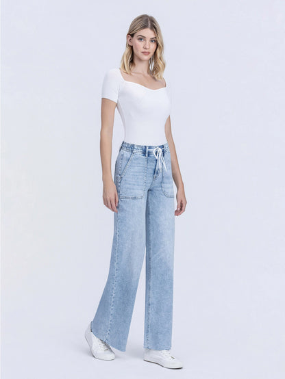 Flying Monkey High Rise Drawstring Waistband Wide Leg Jeans