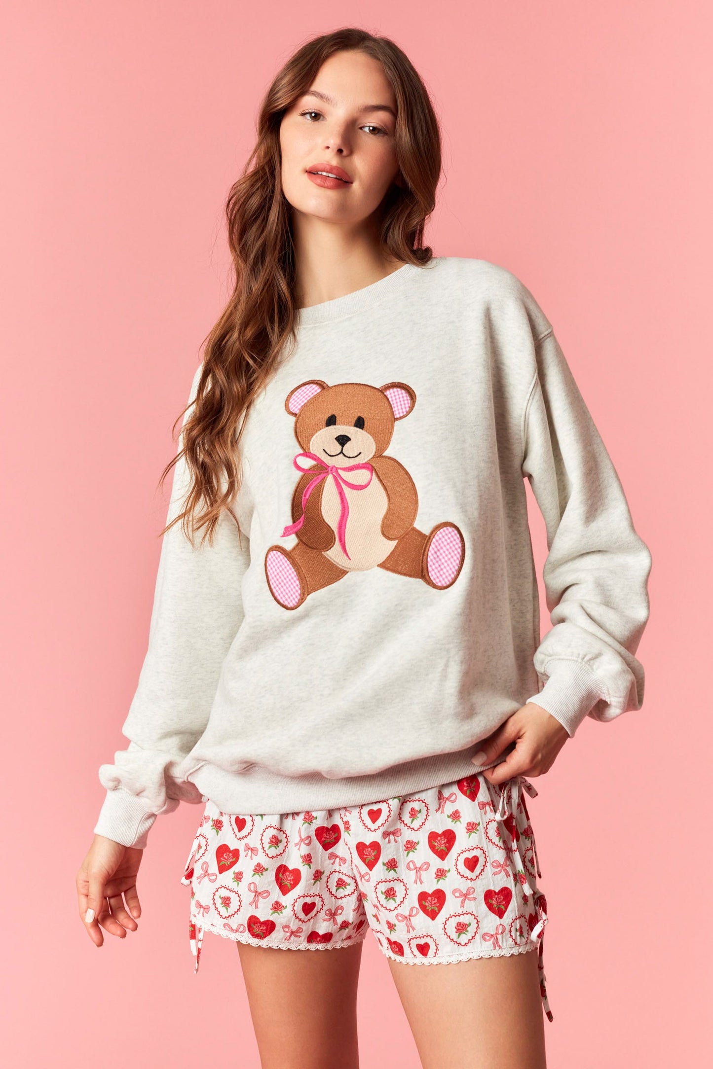 White Heart & Rose Printed Shorts