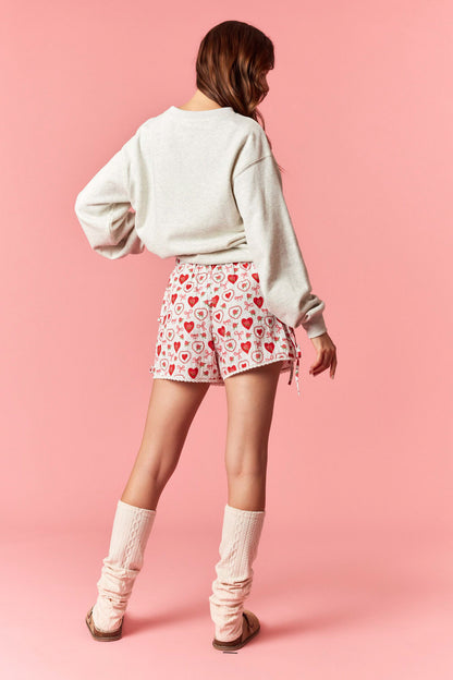White Heart & Rose Printed Shorts