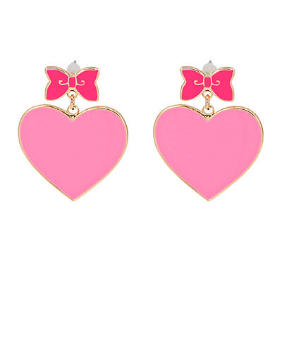 Ribbon & Heart Drop Earrings
