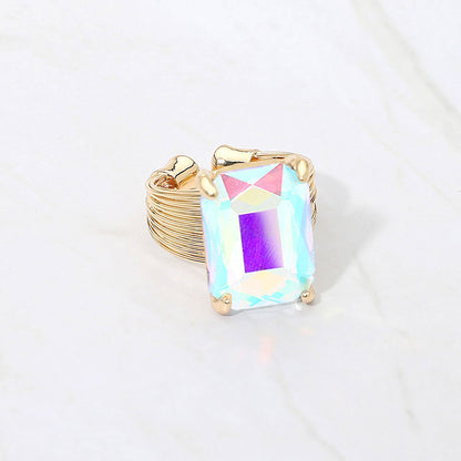 Iridescent Emerald-Cut Stone Adjustable Ring