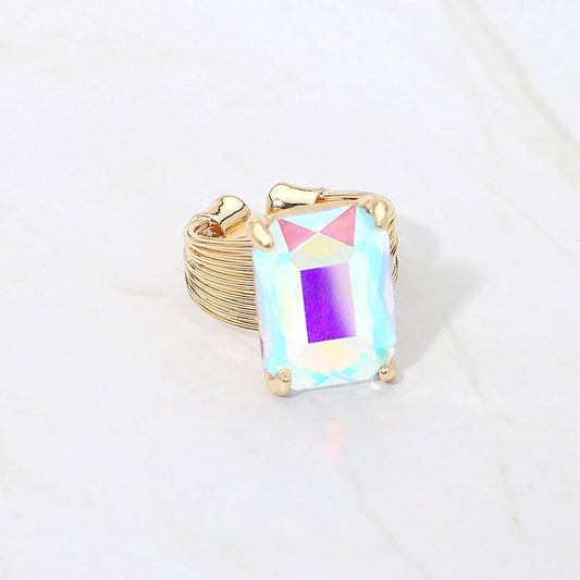 Iridescent Emerald-Cut Stone Adjustable Ring