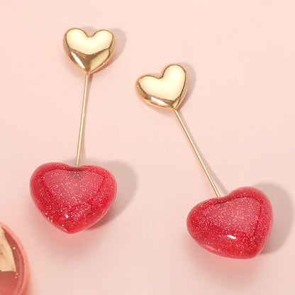 Glittery Resin Puffy Heart Drop Earrings
