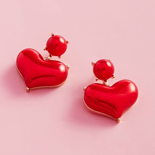 Red Pearlescent Heart Drop Earrings