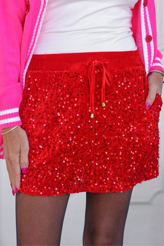 Velvet Hour Red Sequin Skort