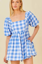 Load image into Gallery viewer, Blue Plaid Romper With Back Tie
