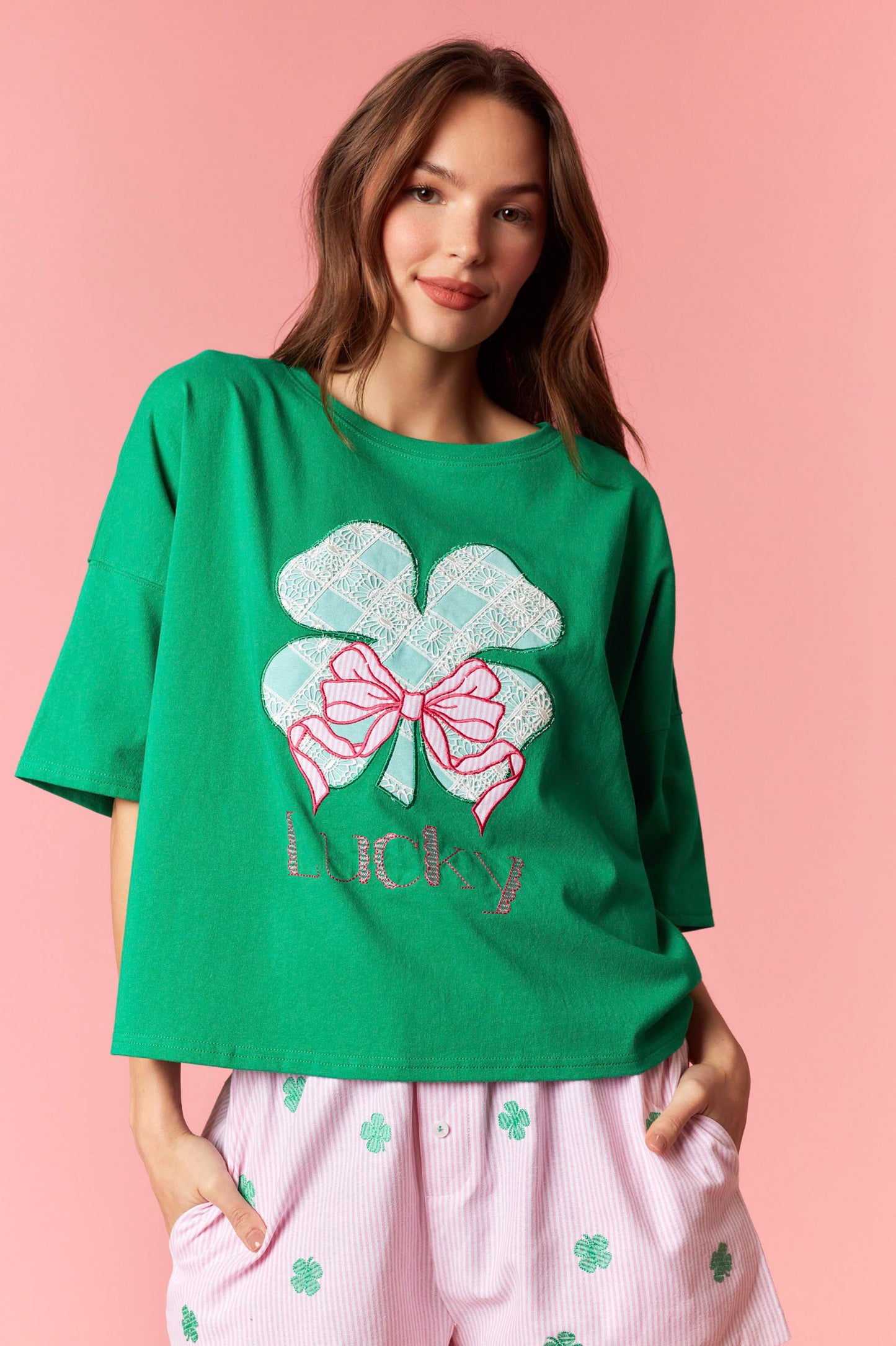 Lucky Clover Embroidered Crop Top