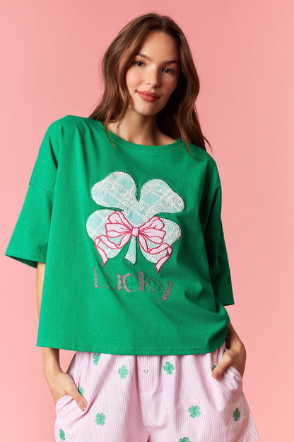 Lucky Clover Embroidered Crop Top