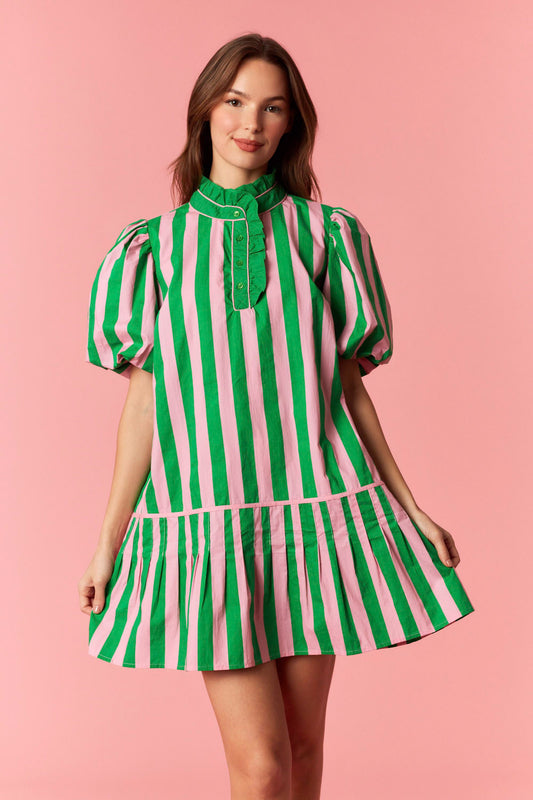 Pink Palm Striped Mini Dress