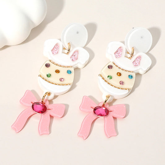 Jeweled Easter Egg & Bow Drop Earrings