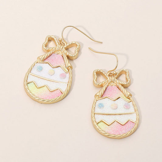 Glitter Bow Easter Egg Dangle Earrings