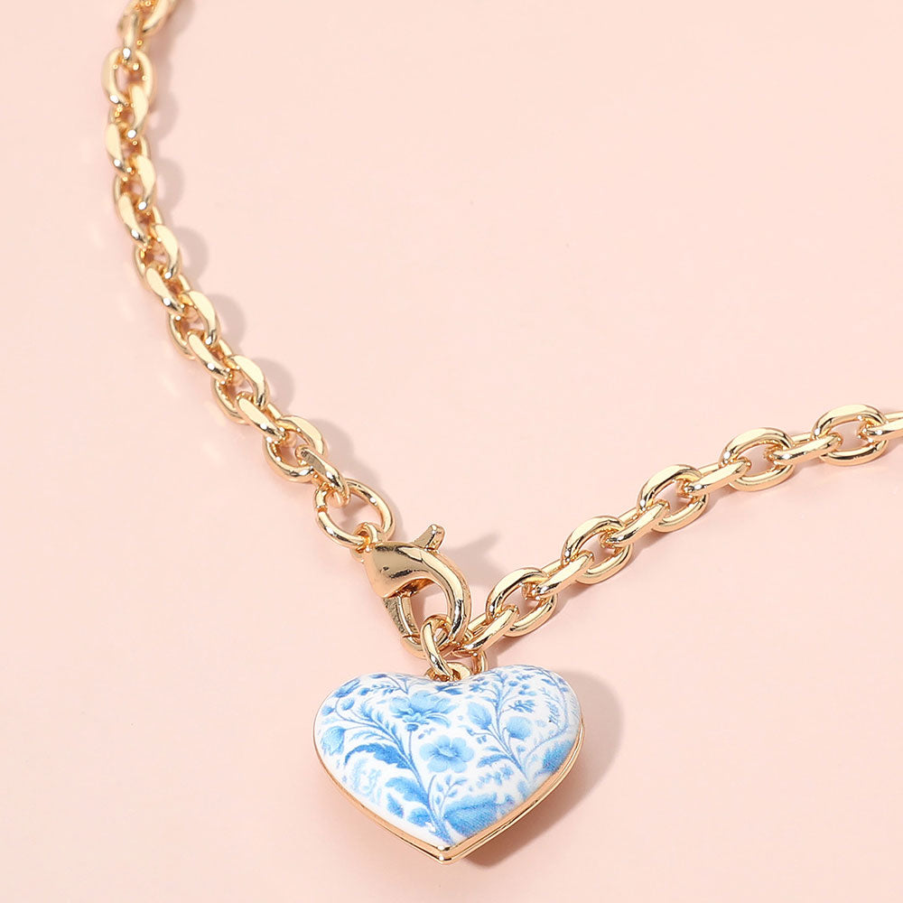 Floral Heart Charm Pendant Necklace