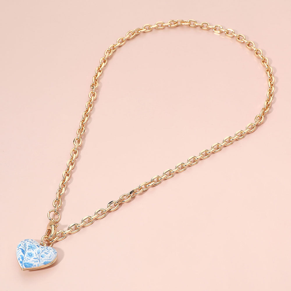 Floral Heart Charm Pendant Necklace