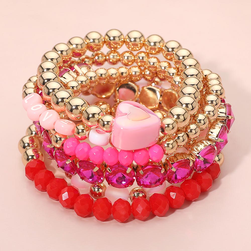 6pc Valentine’s Day Beaded Bracelet Set
