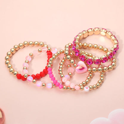 6pc Valentine’s Day Beaded Bracelet Set