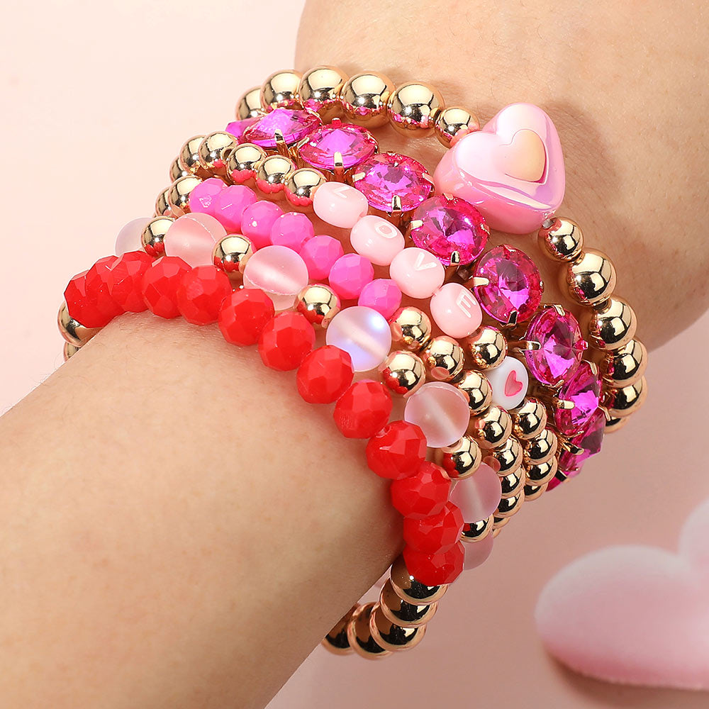 6pc Valentine’s Day Beaded Bracelet Set