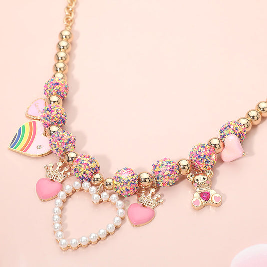 Heart & Teddy Bear Charm Beaded Necklace