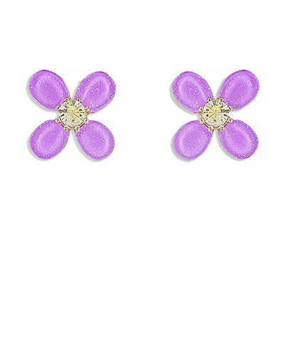 Purple Glitter Flower Studs
