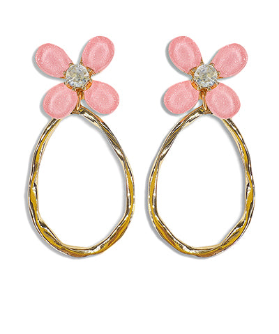Pink Glitter Flower & Hoop Earring