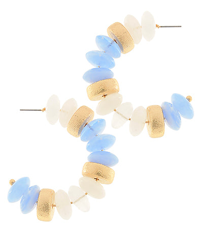 Blue/White/Gold Rondelle Beaded Hoops