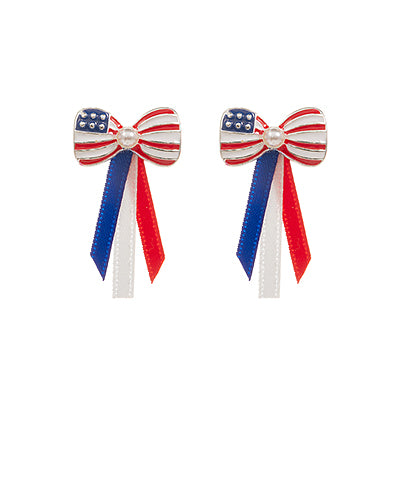 USA Flag Bow & Ribbon Earrings