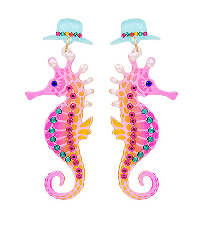 Multicolor Jeweled Seahorse Earrings