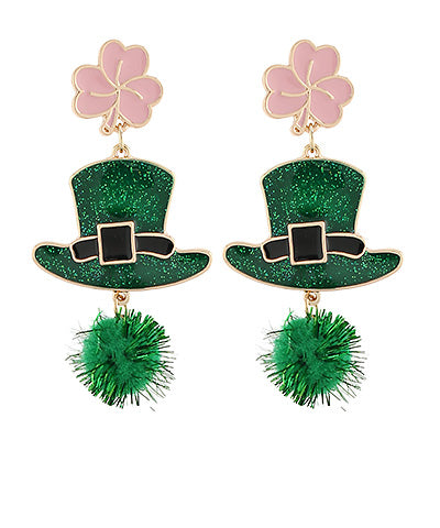 St. Patrick’s Clover & Hat Drop Earrings